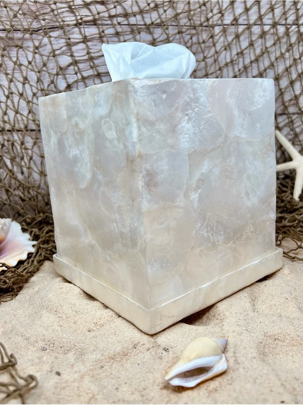 Premium Pearlized Marble Tissue Box Cover - Off White - CAPIZ